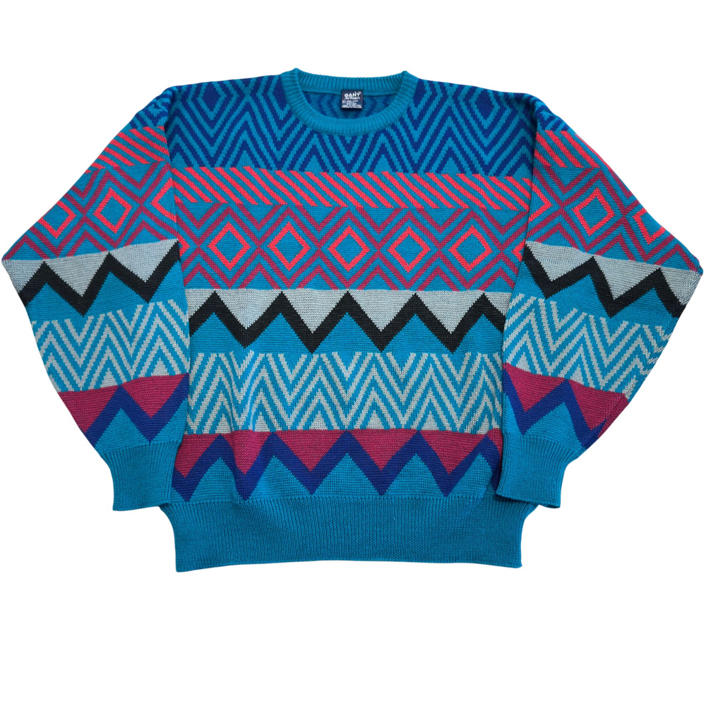 Vtg GANT Rugger Sweater Mens L Wool Blend Retro 90s Geometric Grandpa Streetwear